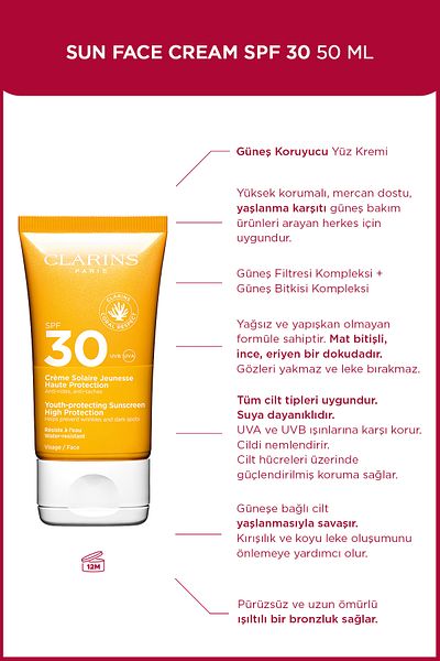 Clarins Sun Face Cream Spf30 50ml - 30 Spf Sunscreen for Face