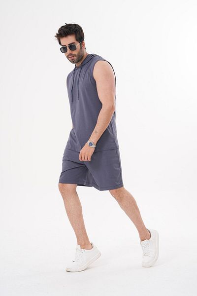 ACTIVE MODA Men's Sports Athlete Tshirt-Shorts 2-Piece Set Large Size