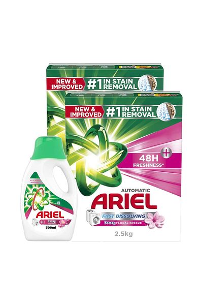 Ariel Automatic Fast Dissolving Downy Floral Breeze Washing Powder 2 x 2.5 kg + Offer