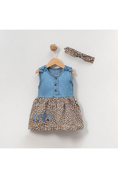 Overdo Girl's Leopard Print Sleeveless Denim Dress