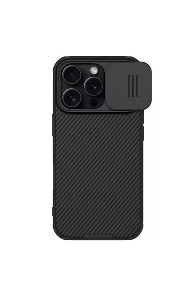 REDz Accessories Husă Nilkin CamShield Pro, protecție glisantă, pentru iPhone 16 Pro Max, colțuri cu pernă de aer, neagră