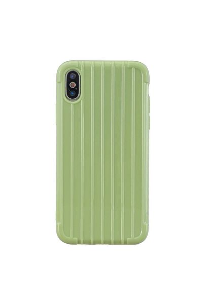 REDz Accessories Carcasă semi-moale din TPU, compatibilă cu iPhone XS / X, verde, stil valiză, model cu dungi, antiderapantă