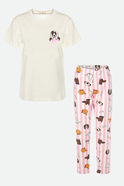 koza iç giyim Γυναικείο σετ πιτζάμες με κοντομάνικο βαμβακερό σχέδιο