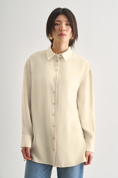 Mizalle Yan Düğme Detaylı Premium Modal Ekru Tunik