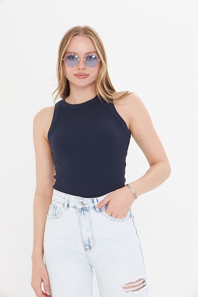 THIFF GYMWEAR Navy Blue Women's Premium Texture Ribbed Cotton Undershirt