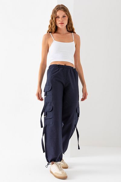 GİYSA Women's Cargo Pocket Parachute Trousers with Stopper in Waist and Leg Navy Blue - 25664