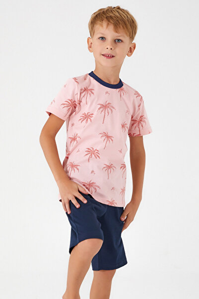 Rolypoly Palm Tree Details Pink Boy's Bermuda Suit