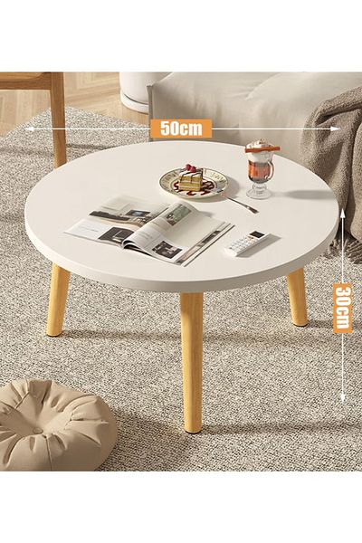 Taimi Round Side Table, Solid Wood Coffee Table, Side Table for Sofa and Living Room White 50x50x30cm