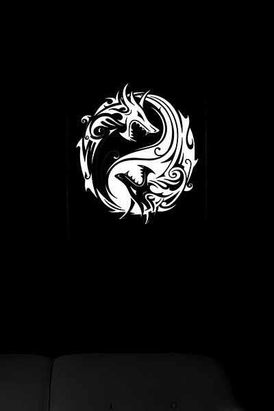 Angels Passion Pictură murală din plexiglas cu simbolul dragonului Yin Yang reflectorizant