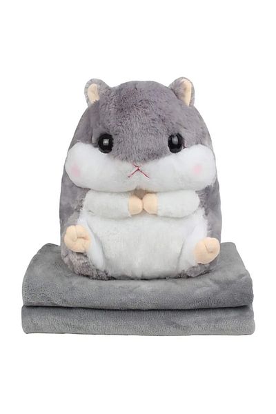ABYZ Multifunctional plush toy Hamster dimensions 40X30cm with fluffy blanket dimensions 170x100cm Gray