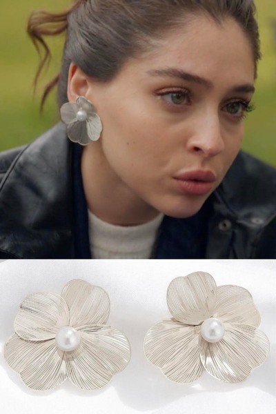 AURRARİ Gümüş Kaplama Leyla İncili Çiçek Çelik Küpe