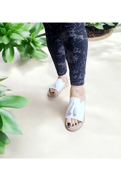 GokceKundura06 Women's Tassel Detailed Thick Sole Home and Outdoor Slippers