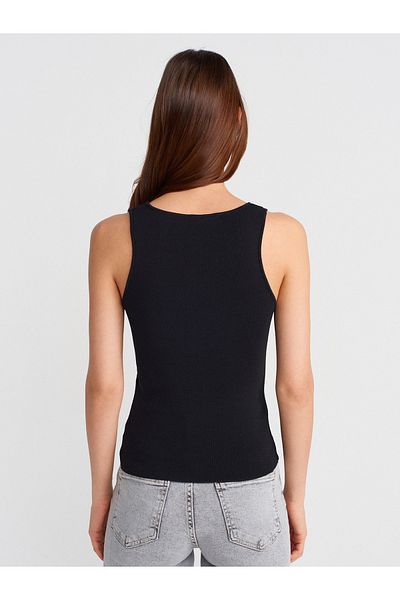 Dilvin 10746 Thick Strap Basic Knitwear Blouse-Black