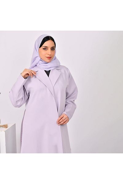 HAWRAA Light purple blazer abaya with dark purple additions and pleats