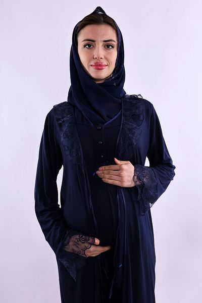 ByLohusa Effortt Navy Blue Hijab Pregnant Maternity Pajama Set Byl2T80242