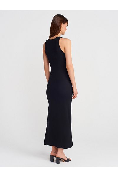 Dilvin 91458 Gathered Midi Dress-Black