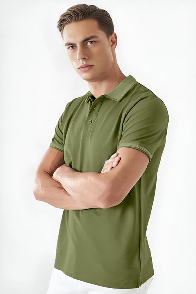 FEEL STYLE Βαμβακερό κανονικό γιακά με λεπτομέρεια με κουμπιά με γιακά πόλο ανδρικό μπλουζάκι χακί