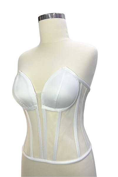 FASHION Gelinlik Bedeni Beyaz Renk Balenli Büstiyer