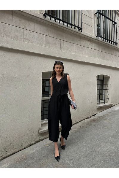 VOLT CLOTHİNG Kadın Premium Kumaş Yelekli Şalvar Kesim Pantolonlu Takım