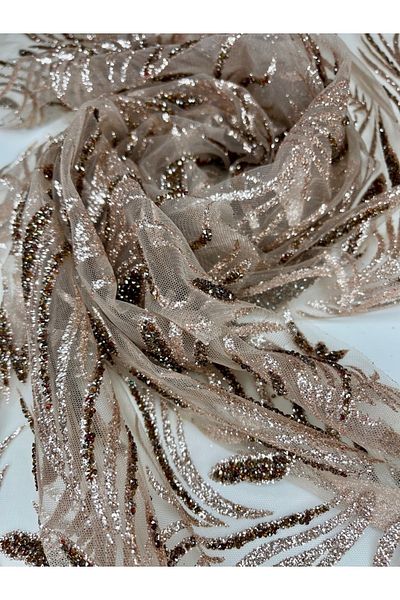 zeinapp Laser Cut Stone and Glitter Leaf Ivy Pattern Brown Beige Tulle Runner 75X145