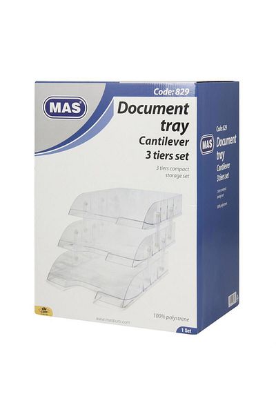Mas 829 Document Rack Plastic Movable 3 Compartments - Transparent