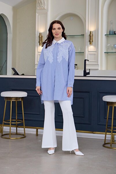 Moodbasic Lace Detail Striped Shirt