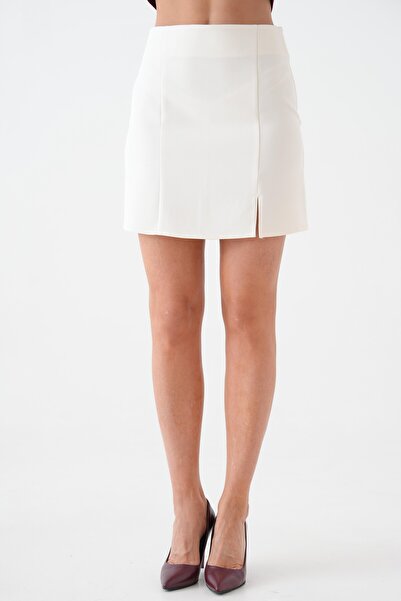 Saade Ecru Slit Mini Skirt