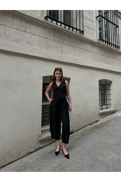 VOLT CLOTHİNG Kadın Premium Kumaş Yelekli Şalvar Kesim Pantolonlu Takım