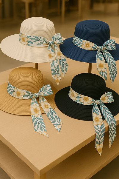 LAGRANZE Women S Wide Brim Straw Hat with Flower Pattern Bow Detail Summer Uv Protection