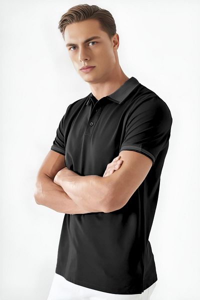 FEEL STYLE Βαμβακερό κανονικό γιακά με λεπτομέρεια με κουμπιά με γιακά πόλο μαύρο ανδρικό μπλουζάκι