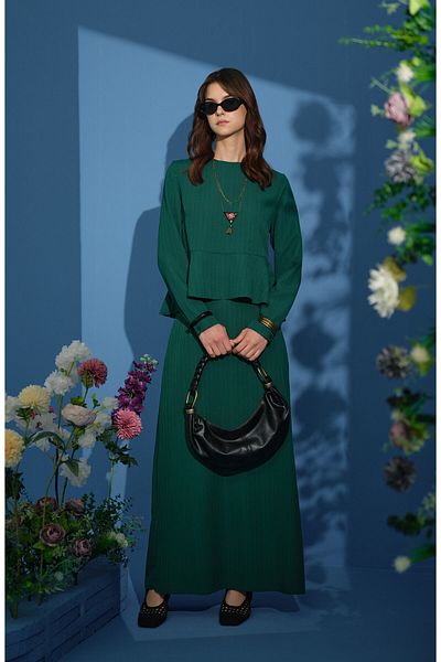 Fatma Atasoy Peplum Detailed Emerald Double Set