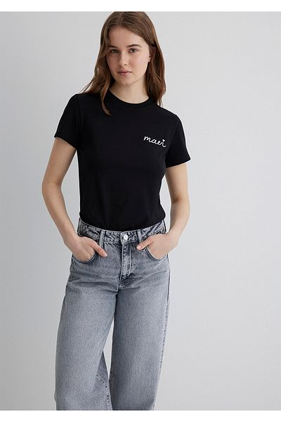 Mavi Semi Slim Fit Logo Printed Black T-Shirt 1612962 -900