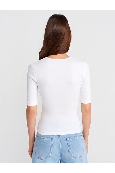 Dilvin 31843 V-Neck T-Shirt-White