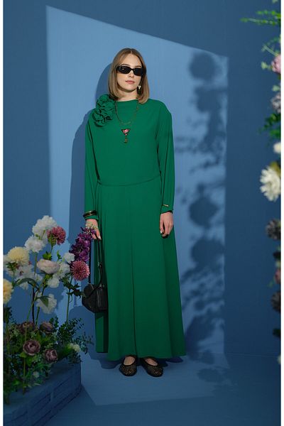Fatma Atasoy Flounced Shoulder Emerald Crepe Double Suit