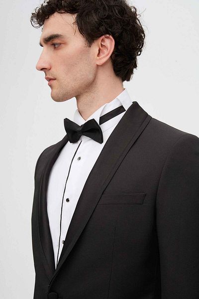 Twn Slim Fit Black Dobby Tuxedo Suit