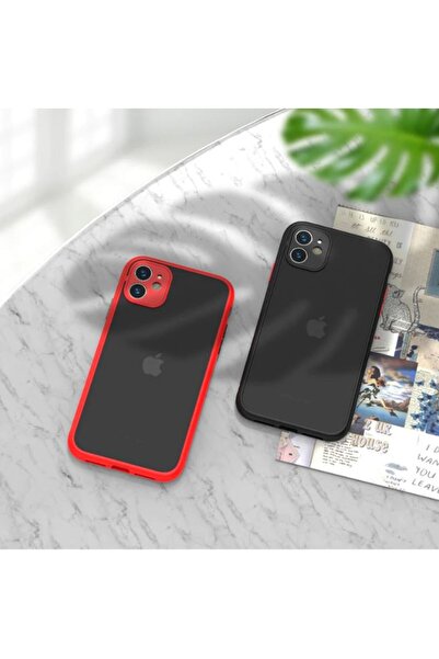 REDz Accessories Carcasă cu margini colorate, compatibilă cu iPhone 12 Pro, butoane colorate, semitransparentă, roșie
