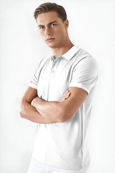 FEEL STYLE Βαμβακερό κανονικό γιακά με λεπτομέρεια με κουμπιά Polo Yak Λευκό T-shirt για άνδρες