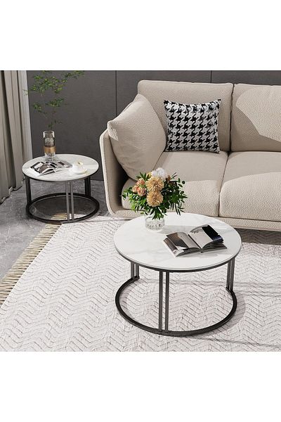 Generic 2-piece marble and metal coffee table set