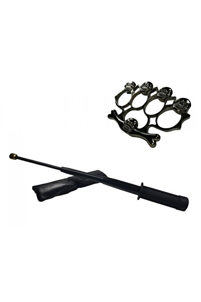 Depox Sada flexibilní teleskopické černé hole 47 cm a černé krabičky s lebkou