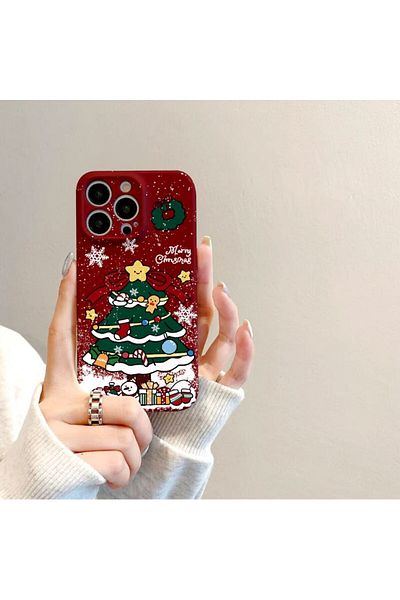 REDz Accessories Husă Brad de Crăciun, compatibilă cu iPhone 15 Pro, design de Crăciun, protecție robustă, roșie