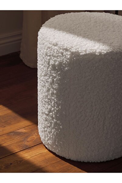 Mobilya Stant Most Ekol Puf Beyaz Teddy Kumaş (Evinize Teslim)