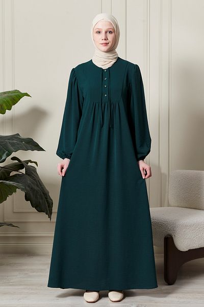 fistan Μπαλόνι μανίκι με κουμπί μπροστά Ρόμπα Gathered Hijab Ρούχα Μητέρα Φόρεμα Προσευχής Φόρεμα ειδικής περίστασης