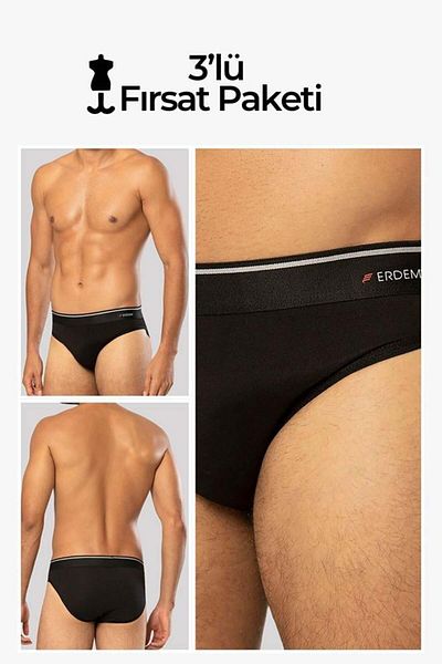 ERDEM İÇ GİYİM Erdem Black 3-Pece Cotton Elastane Slip 1340