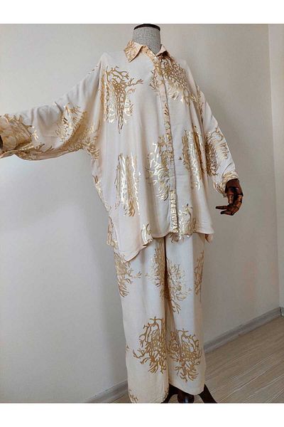 COTTOWOO Gilded (Varakli) Cotton Viscosa Palazzo Pants Short Shirt Stylish Suit