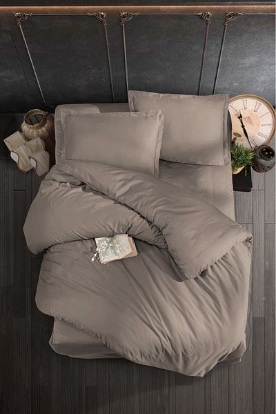 Story home Textile Double bedding set Story Home 100% satin cotton 210 TC 4 pieces duvet cover 200x220 cm Mink
