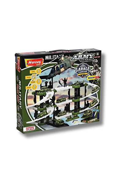 Genel Markalar 49 Parça 3 Katlı Garaj Seti - Askeri Otopark Seti Çocuk Eğitici Öğretici Eğlenceli Oyuncak