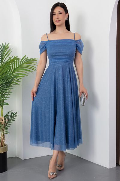 PULLIMM Rochie din tul cu sclipici cu bretele cu decolteu pătrat 39976