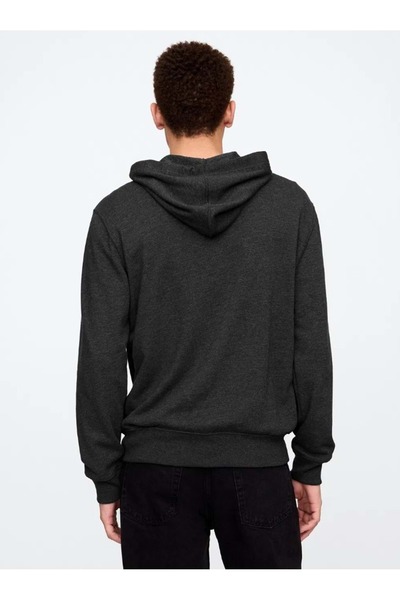 GAP Erkek Koyu Gri Logo Fermuarlı Fransız Havlu Kumaş Sweatshirt