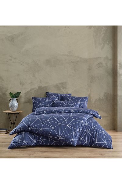 Story home Textile Set de lenjerie de pat dublă Story Home 100% bumbac Ranforce 144TC 4 piese husă pilotă 200x220 cm Bern Blue