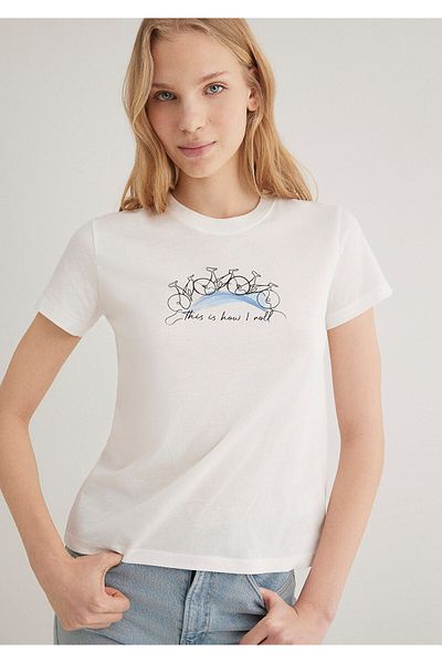 Mavi Bicycle Printed Ecru T-Shirt Semi Slim Fit / Semi Slim Fit 1612982 -70057
